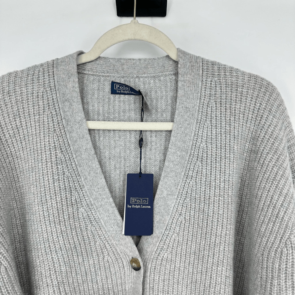 Polo Ralph Lauren Womens L Ribbed Cardigan Sweater Wool Cashmere Gray Preppy - Picture 3 of 10